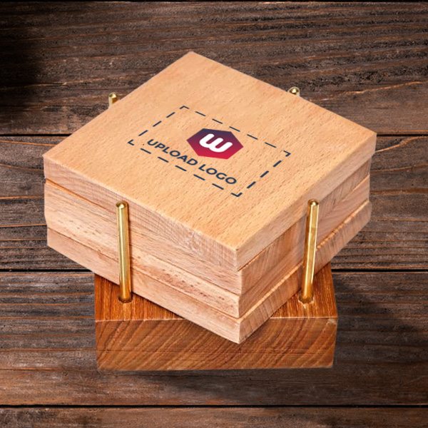 Wooden Coasters Set of 4– Custom Logo & Name-1