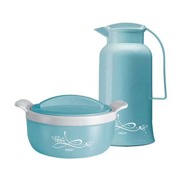MILTON  Souvenir Gift Set Pastel Blue 1500 Casserole 1.38 Ltrs & Crystal 1000 Flask - 970 ml-1