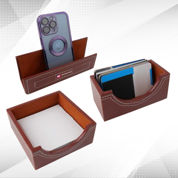 Brown Leatherette Desk Organizer with Custom Logo-2