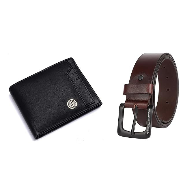 HF Premium Men's Leather Gift Set - Wallet & Belt Combo (Asphalt Black)-1