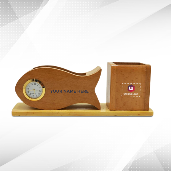 Wooden Table Clock & Pen Stand