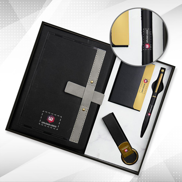 Leather Diary Executive Gift Set – Custom 4-in-1 Office Essentials (Gold & Black)-0