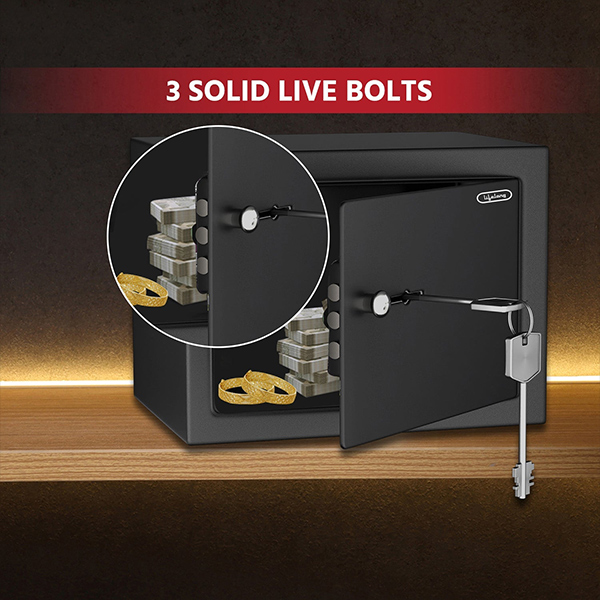 Lifelong Home Safe Locker with Key for Home, 8.6 Litre Capacity, 3 Live Bolts, 5mm Sturdy Metal Door (LLHSM01, Black)-2