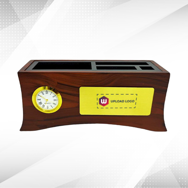 Custom Multifunctional Brown Wooden Pen Stand
