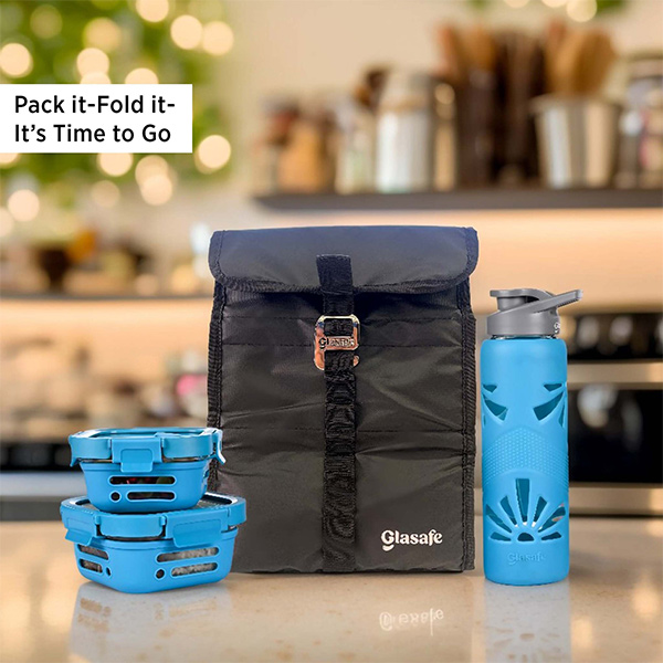 Glasafe Lunch Meal Office Combo with Lunch Bag Set of 5 - Tranquil Teal-0