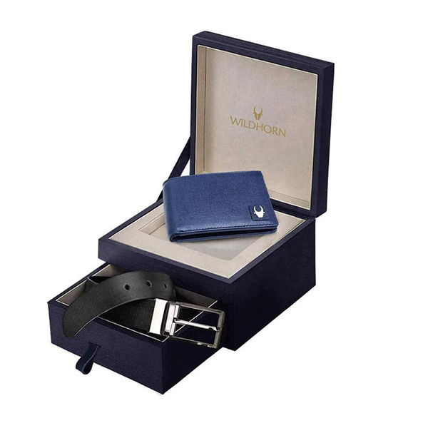 WILDHORN NOGALES Leather Wallet & Belt Gift Set (Blue Saffiano)