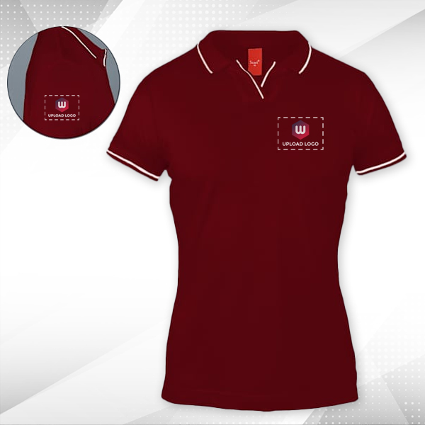 Scott Organic Cotton Polo T-Shirt for Women Maroon with White - Custom Logo Left Chest & Right Arm-0