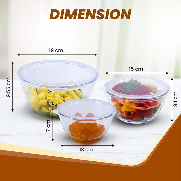 AGARO Borosilicate Glass Mixing Bowl with Lid 3 Pcs Set (500ml, 800ml &1600ml)-5