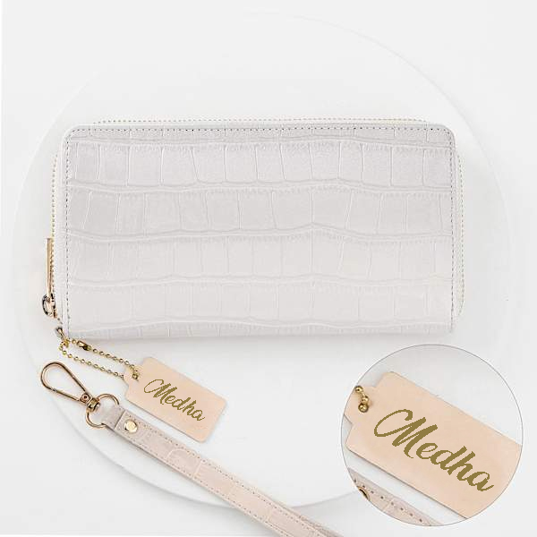 Croco Zipper Women's Personalized Wallet - Grey