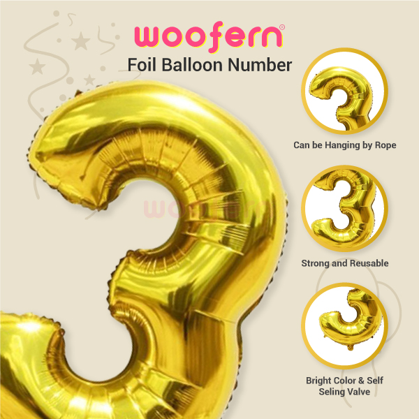 Golden Foil Balloon Number 3- 16 inch-3