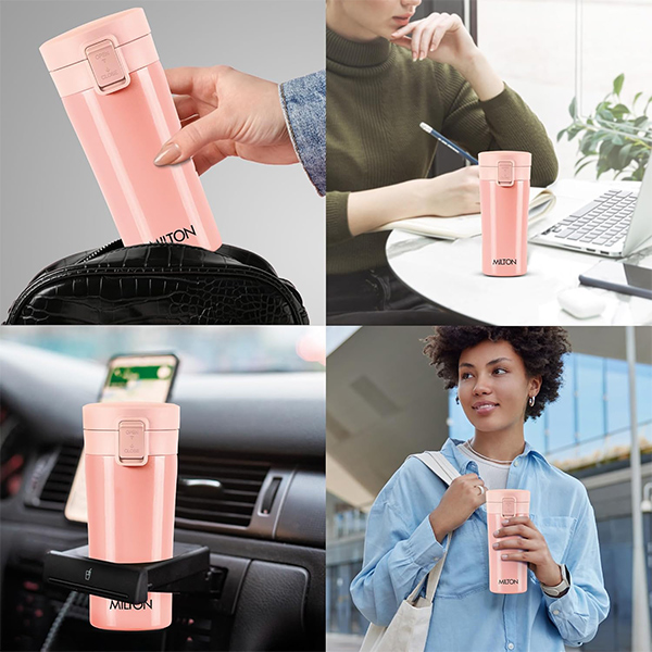 MILTON Thermosteel Vacuum Insulated Coffee Mug - 400 ml | Hot & Cold Flask -Peach-2