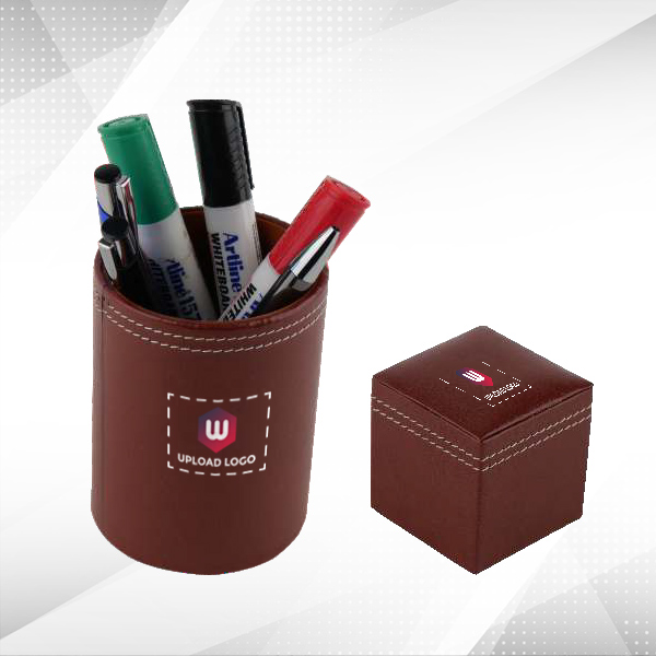 Brown Leatherette Desk Organizer with Custom Logo-1