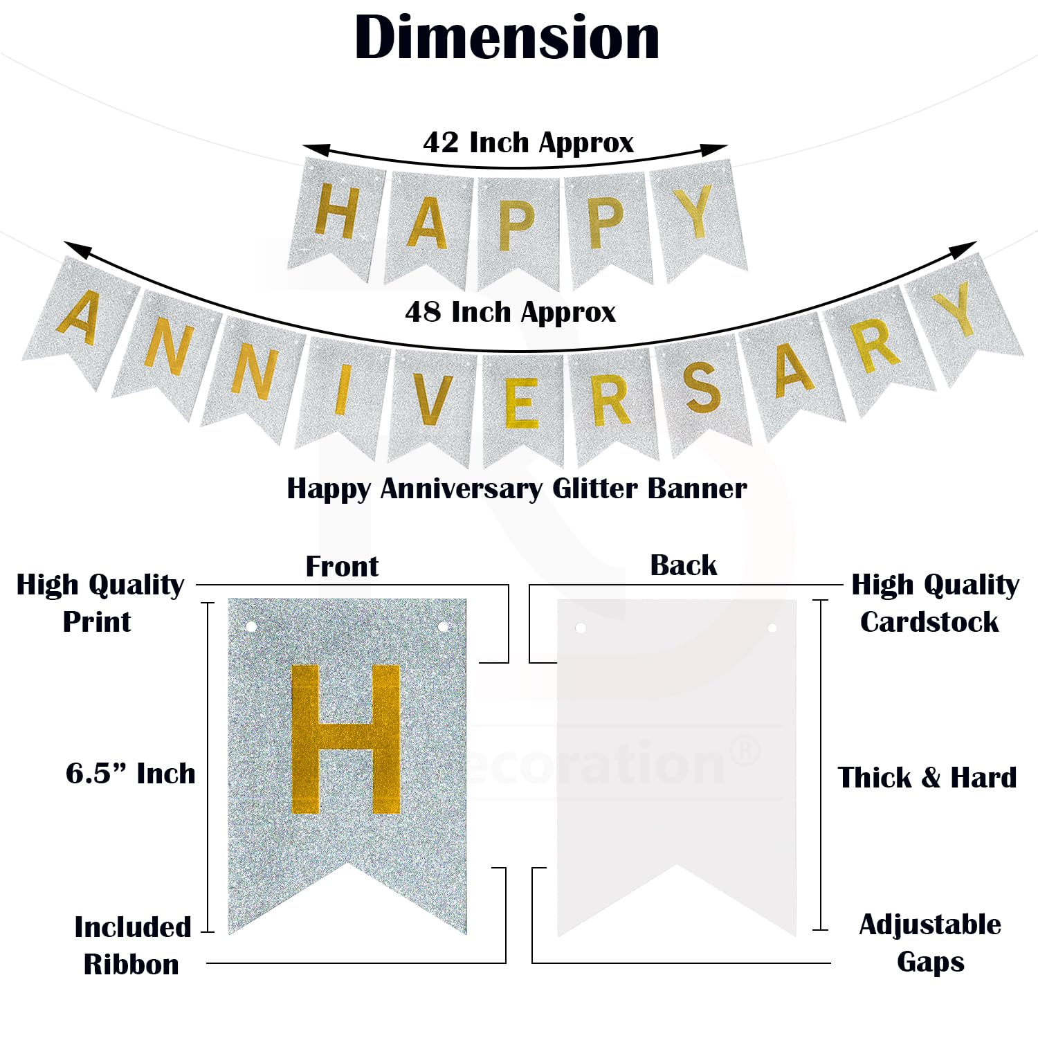 Happy Anniversary Glitter Banner - Silver-1