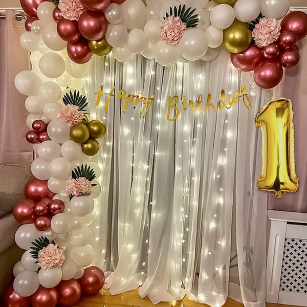 Elegant Rose Gold & White Balloon Decoration for First Birthday Celebration