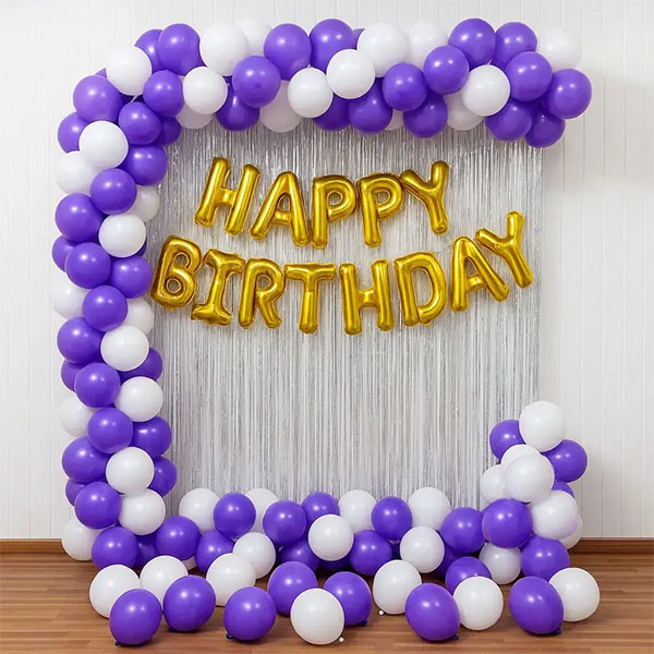 Purple & White Birthday Balloon Arch Decoration