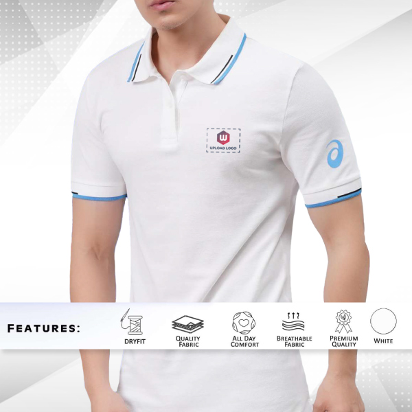 ASICS Dual Tipping Polo T-Shirt - Customized with Logo (White)-1