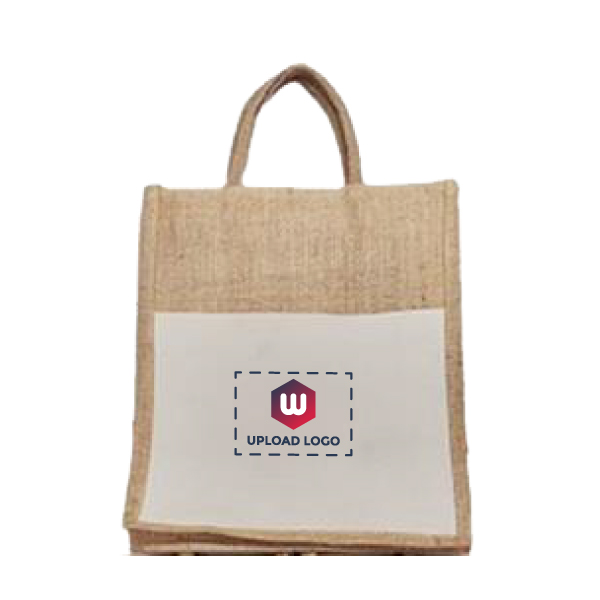 JUTELINE Jute Bag with Zipper Closure, Full Size Front Pocket and Large Handles | Size 12*14*5 inch-0
