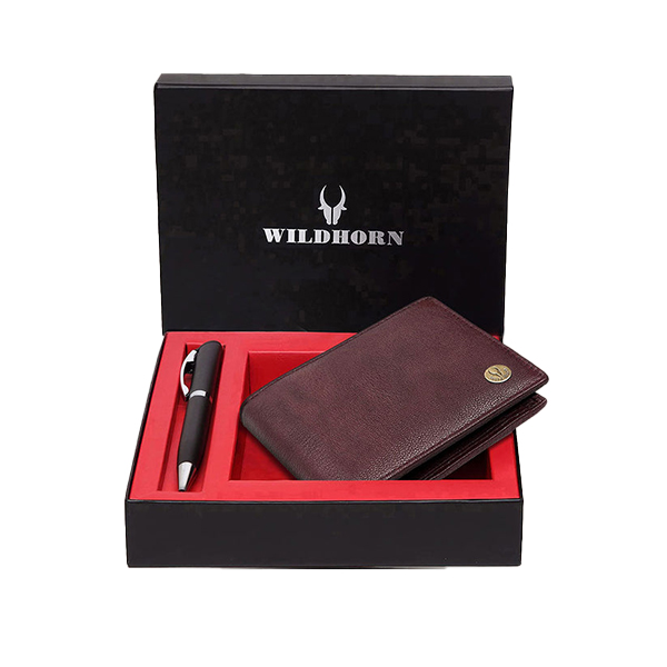 WILDHORN MACON Leather Wallet & Pen Gift Set (Maroon)