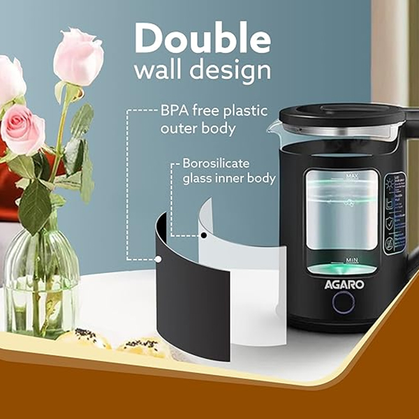 AGARO Galaxy Electric glass Kettle - 1.5L (Black)-2