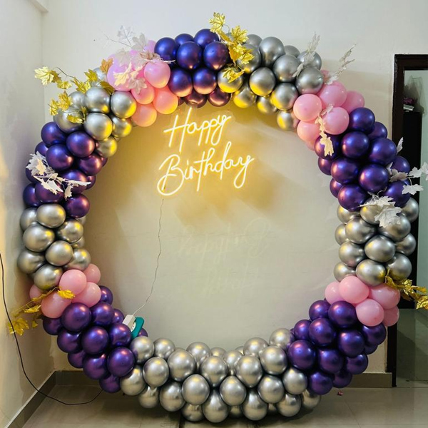 Colorful Balloon Ring Decoration with Neon Light