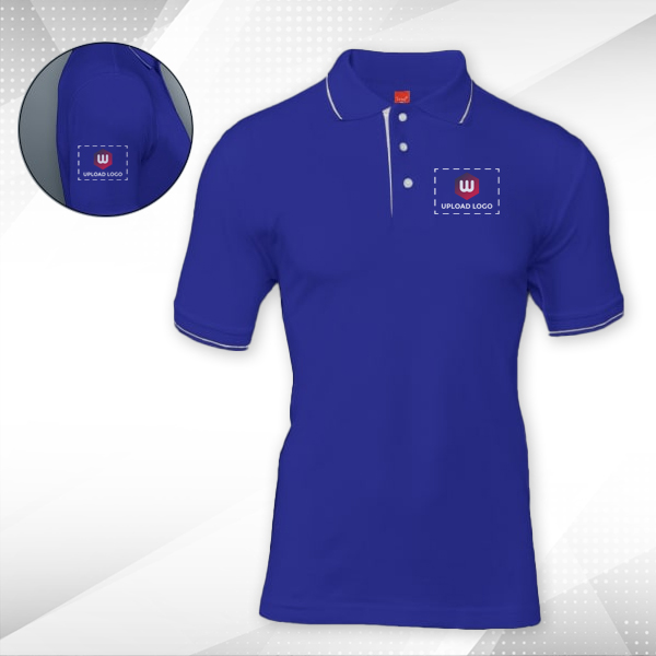 Scott Organic Cotton Polo T-Shirt for Men Royal Blue with White - Custom Logo Left Chest & Right Arm