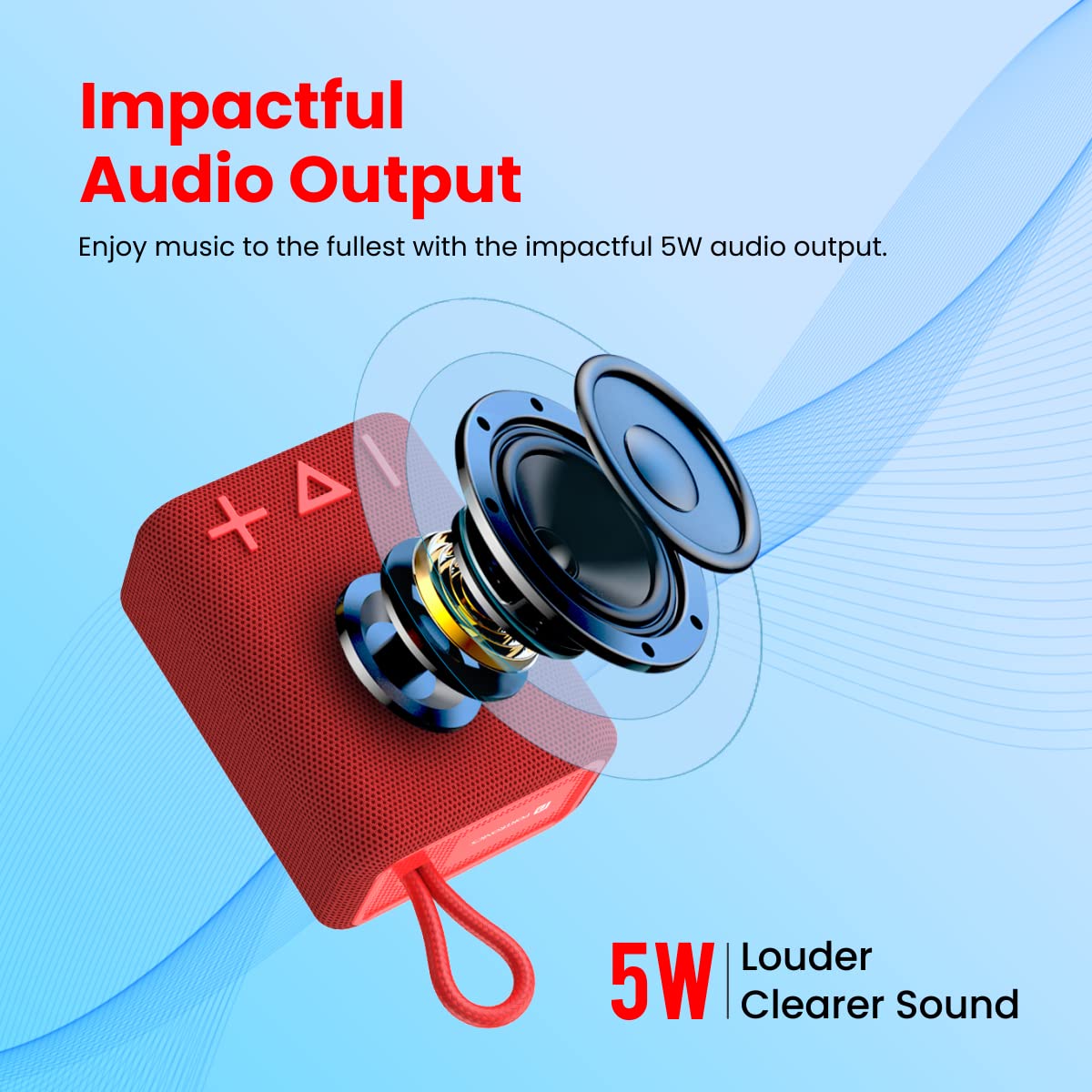 Portronics Breeze 4 Portable 5W Speaker with Mic, 8Hrs Playback (Red)-2