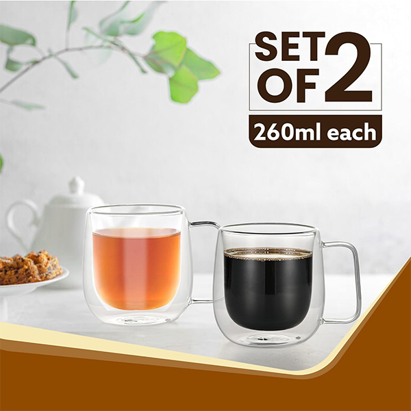 AGARO Elite Double Wall Glass Cups - 260 Ml-1