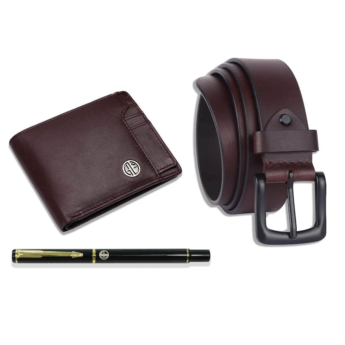 HF Premium Gift Set - Genuine Leather Wallet & Belt with Ball Pen (Breezewood Brown)-0