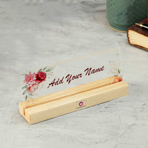 BioQ Acrylic-Name-Plate-In-Wooden-Stand---Customized-With-Logo