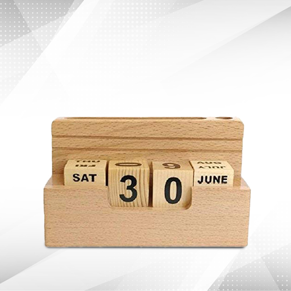 Stylish Wooden Pen Stand – Built-in Card Slot & Calendar-2
