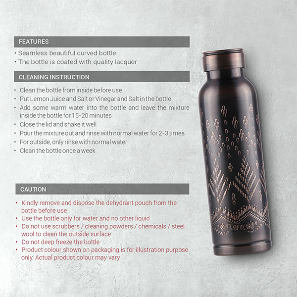 MILTON Copper Elegante Gift Set (1- Bottle, 940 ml and 2-Tumbler, 290 ml Each), Copper Ethnic-5