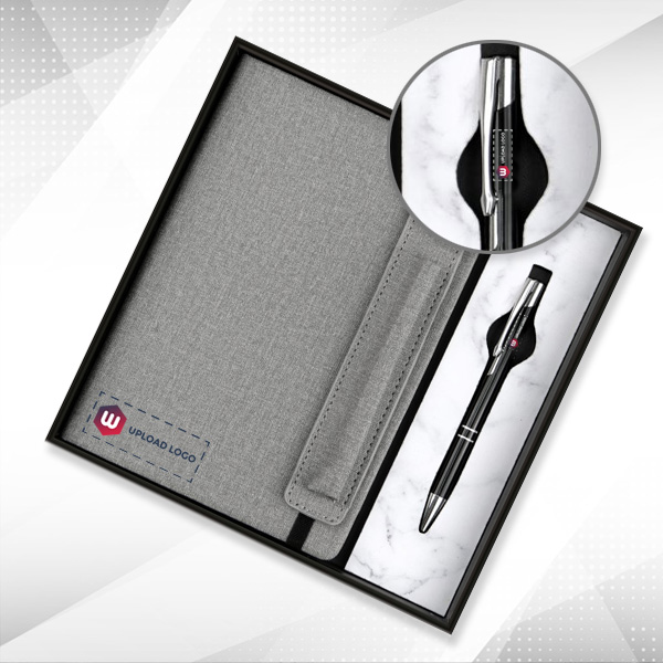 Personalized Employee Welcome Kit 2-in-1 Diary & Pen (Cotton Gray)
