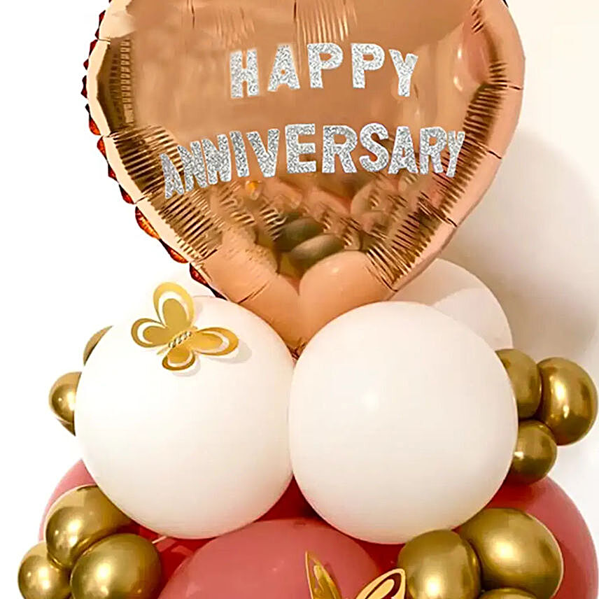 Rose Gold Heart Happy Anniversary Balloon Bouquet-1