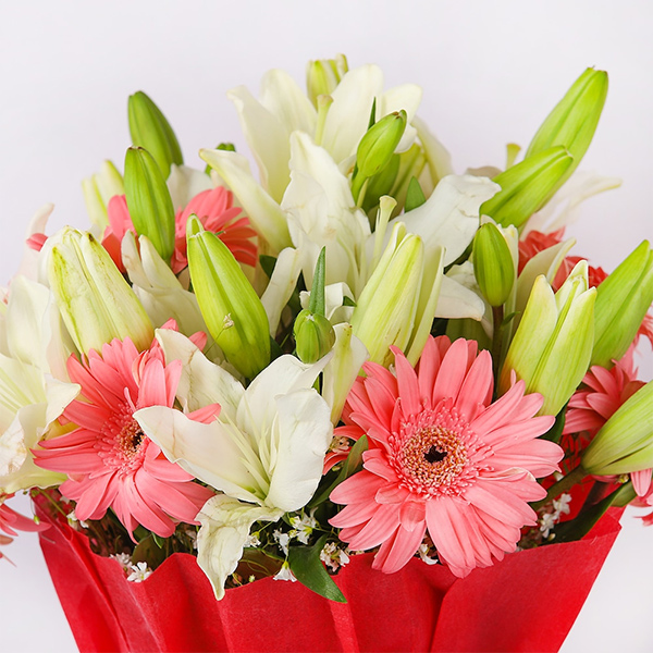 Charming Mixed Flower Bouquet with Pink Gerberas & Lilies-0