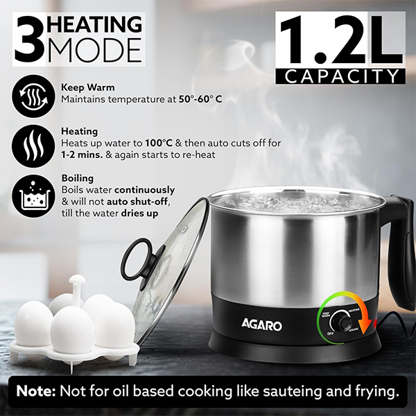 AGARO Esteem Electric Multi Kettle 1.2L, 600W-5
