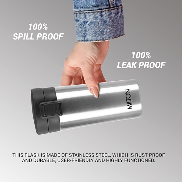 MILTON Coffee Mug Thermosteel Hot or Cold Insulated Flask, 300 ml-  Silver-3