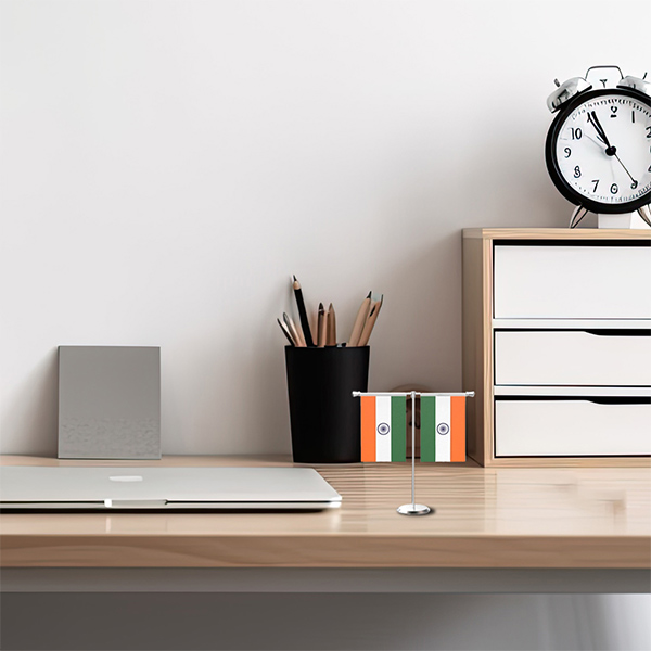 T-Shaped Indian Table Flag with SS Base & 10 Inch Pole – 4x6 Flags Silk Tricolor for Desk & Décor-1