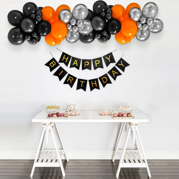 Happy Birthday Balloon Combo in Silver, Gold, and Orange - 28-Piece