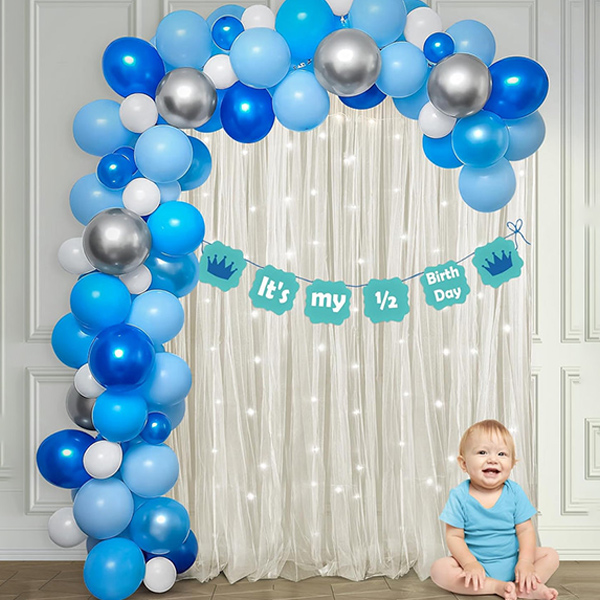 Blue & White Balloon Decoration Kit for Half Birthday