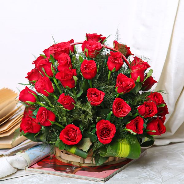 Romantic Red Rose Basket