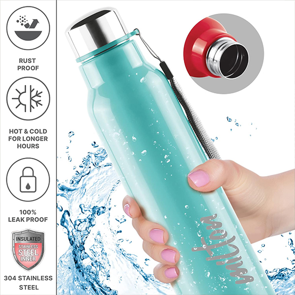 MILTON Cube Lunchmate (Steel Fit Insulated Water Bottle, 630 ml & Cubic Big Tiffin, 1.1 liter) Aqua Green-3