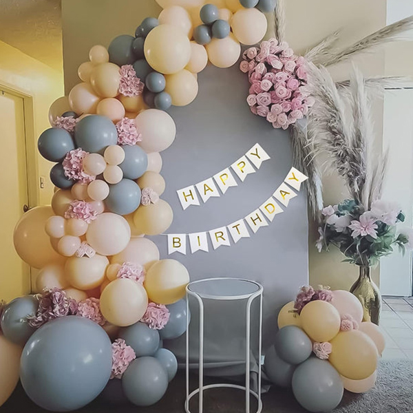 Beautiful Grey & Peach Birthday Balloon Kit for Girls