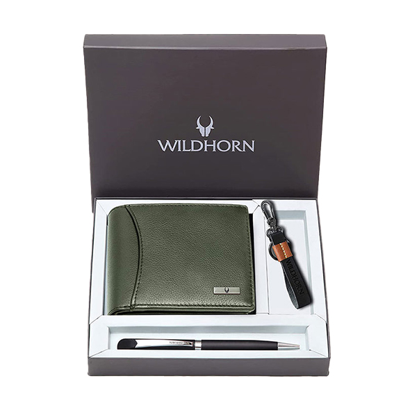 WILDHORN CORDOVA Premium Leather Wallet, Keychain & Pen Gift Set (Green Hunter)