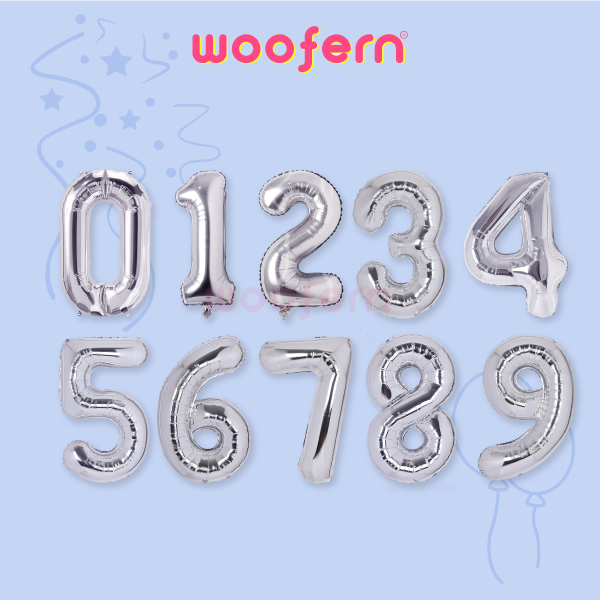 Silver Foil Number Balloons 0 to 9 Balloons Set-0