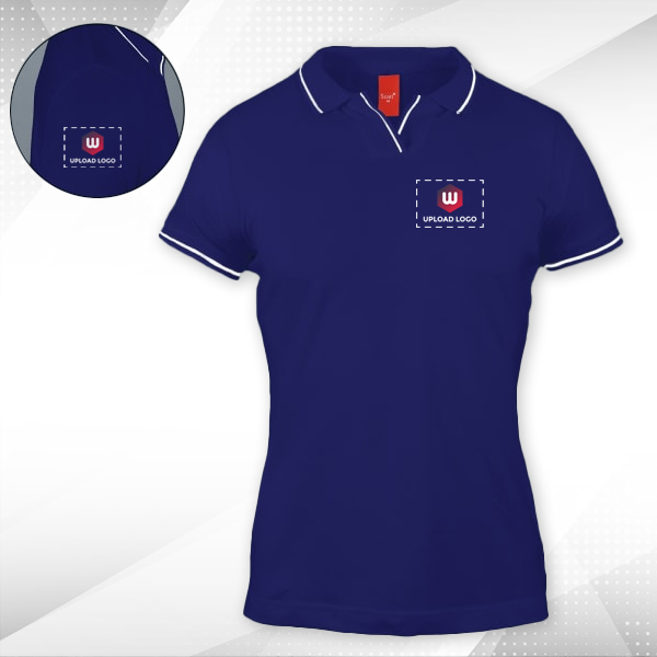 Scott Organic Cotton Polo T-Shirt for Women Navy Blue with White - Custom Logo Left Chest & Right Arm