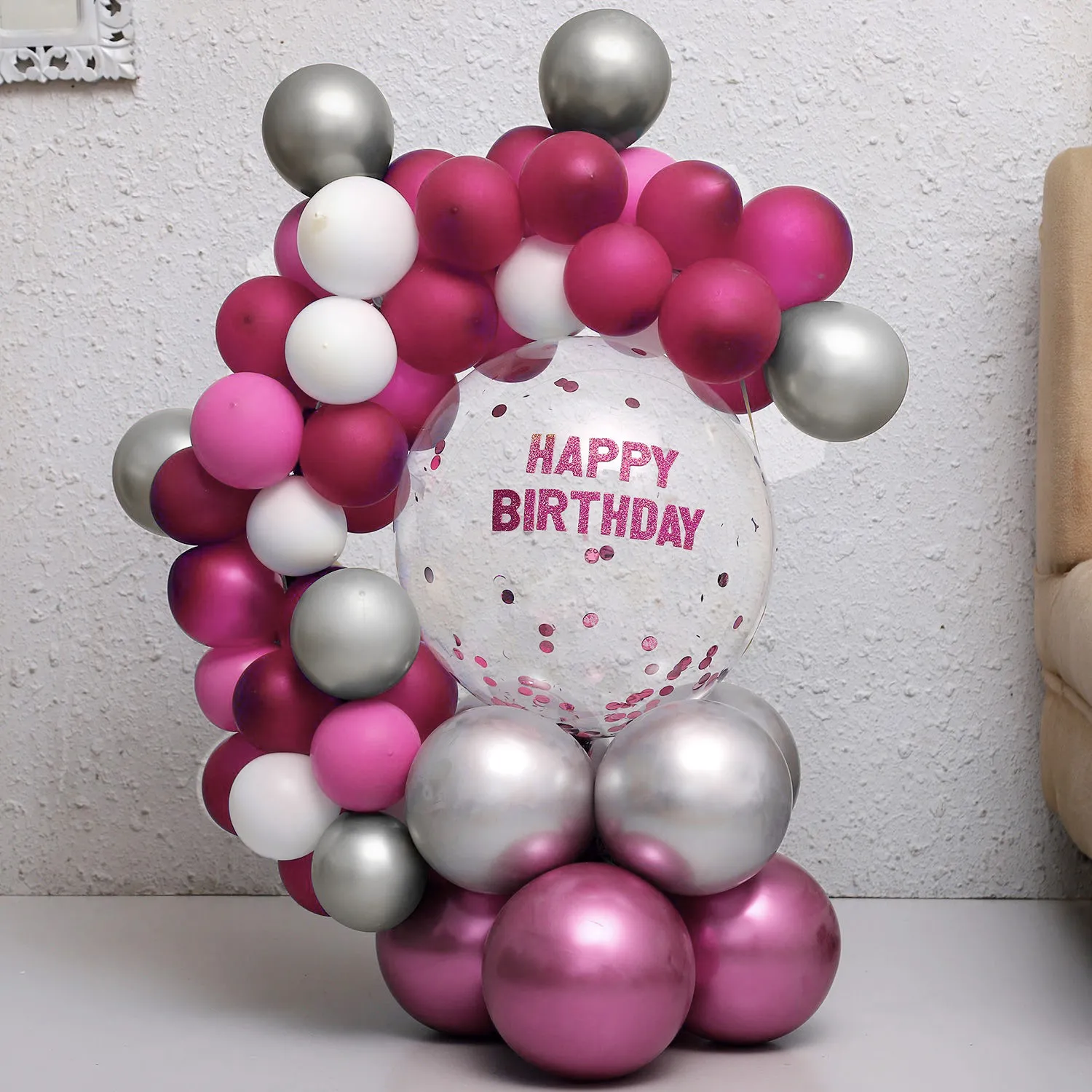 Pink & Silver Happy Birthday Balloon Bouquet