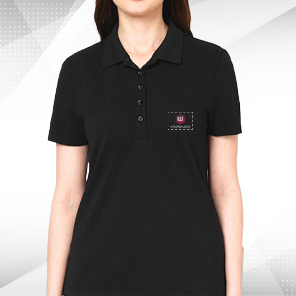 Vero Moda Plain Polo T-Shirt (Black) - Customized Logo Left Chest-1