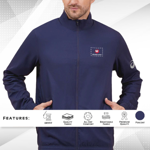 ASICS Solid Track Jacket with Logo & Custom Branding - (Peacoat)-1
