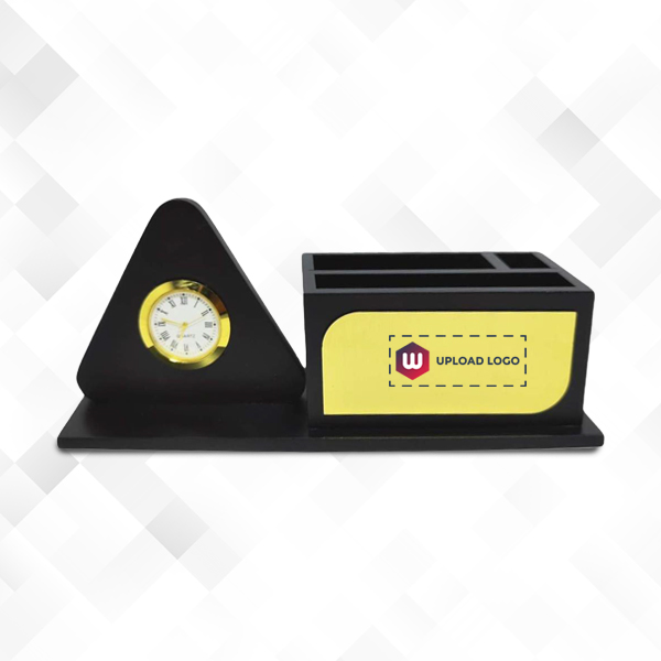 Matt Black Desk Organizer with Golden Analog Clock-0