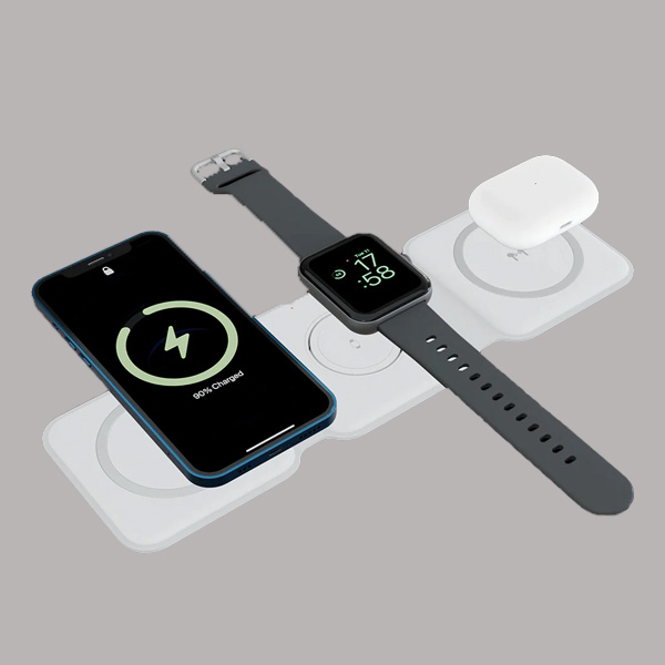 ambrane Aerosync Tripad 20W 3-in-1 Wireless Charger for iPhones, Smart Watch & Earbuds (Qi Charging, White)-0